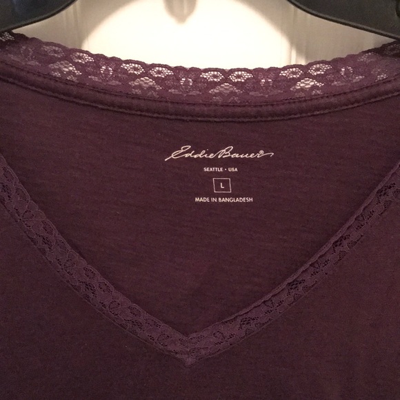Plum colored Eddie Bauer Tee with lace v-neck - Picture 2 of 4